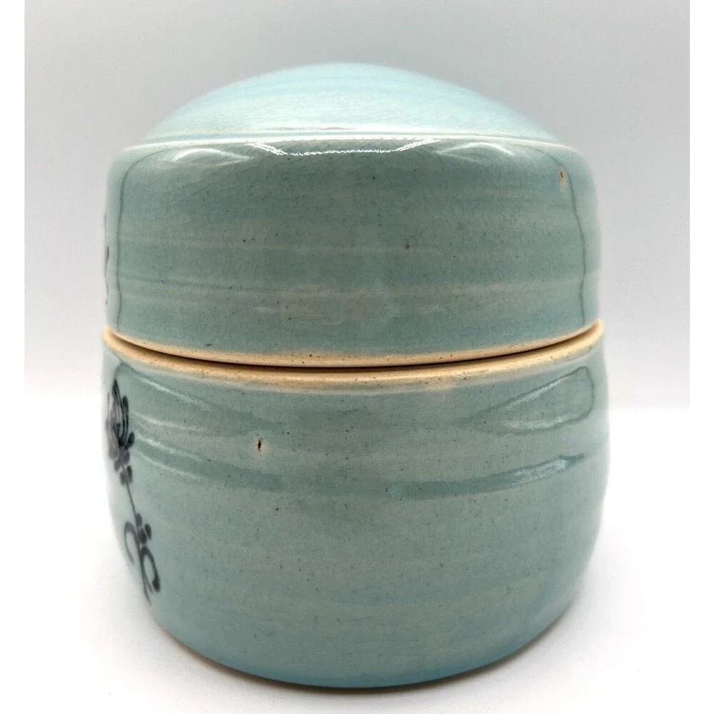 Covered Casserole Dish Oval Studio Art Pottery Aqua Blue Signed Marissa Unique
